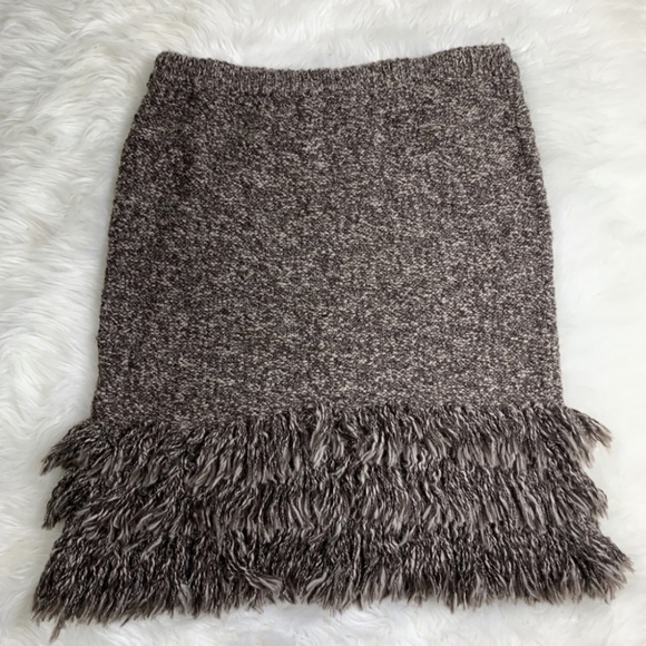 Sparrow Brown Alpaca Wool Fringe Pencil Skirt - Picture 8 of 9